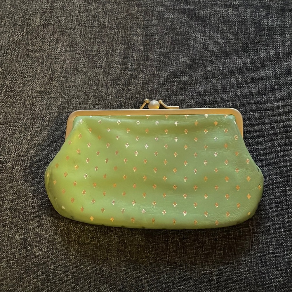 Vintage green leather w/ gold embossing coin bag from Florence Italy